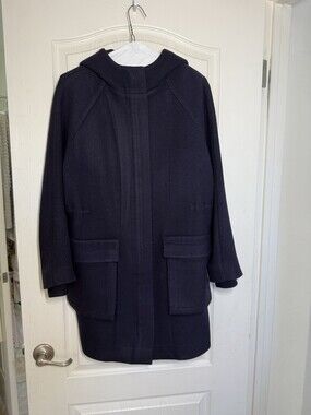 COS Dark Navy Blue Textured Wool Hooded Mid Coat Size 38 US 6/8 Medium
